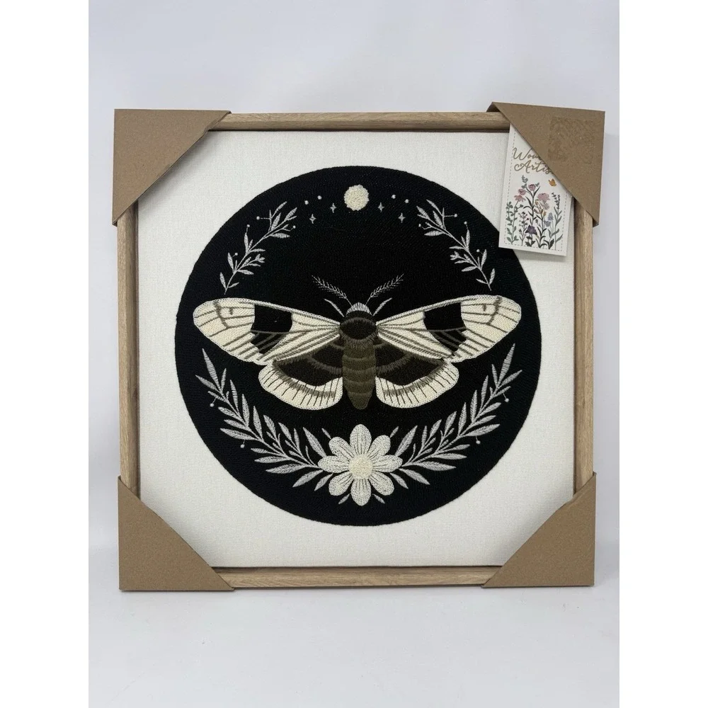 New BP Home Textile Embroidered Woven Wall Art Moth Floral Garden Decor 17